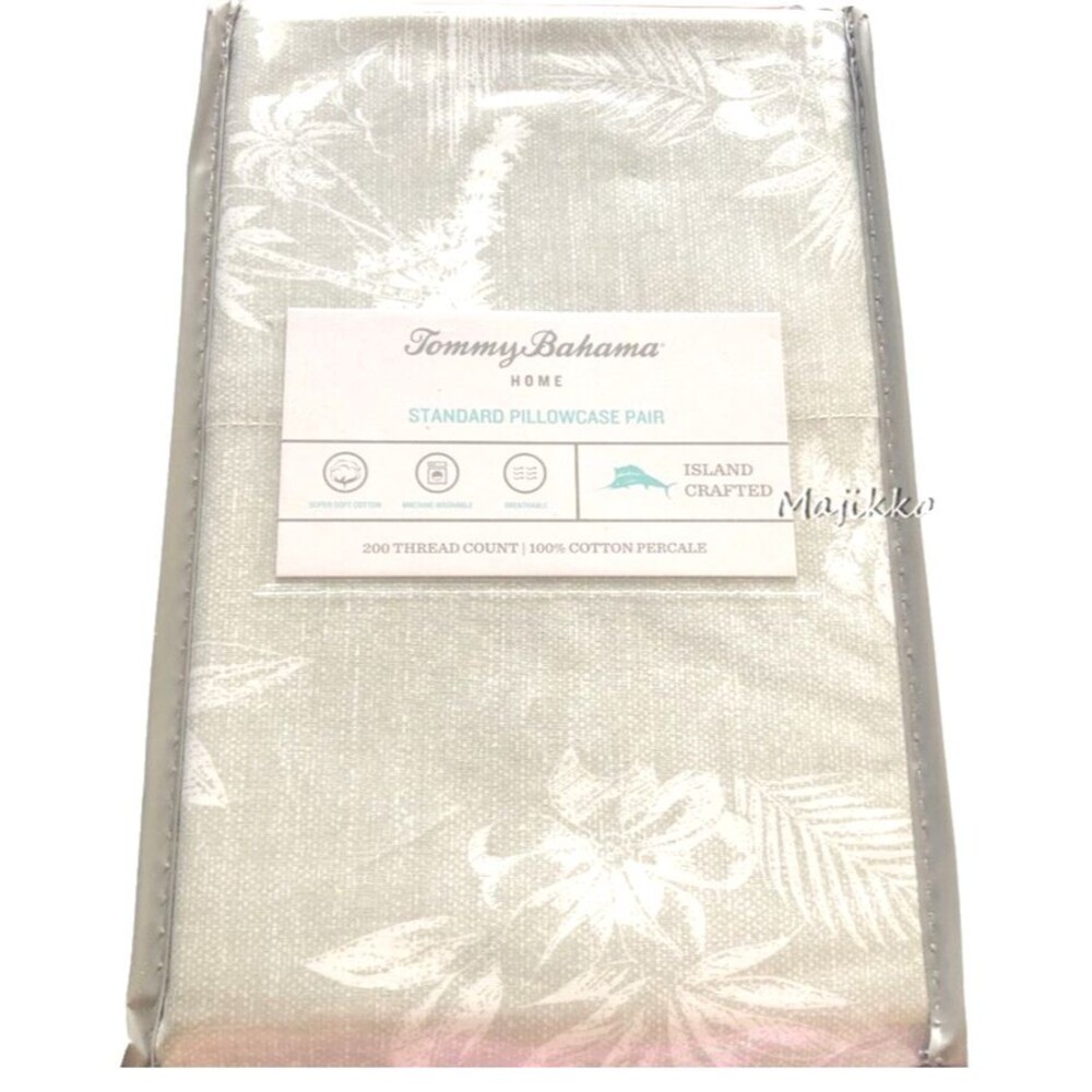 Tommy Bahama La Isla Palms Standard Pillowcases Percale Tan White Set of 2